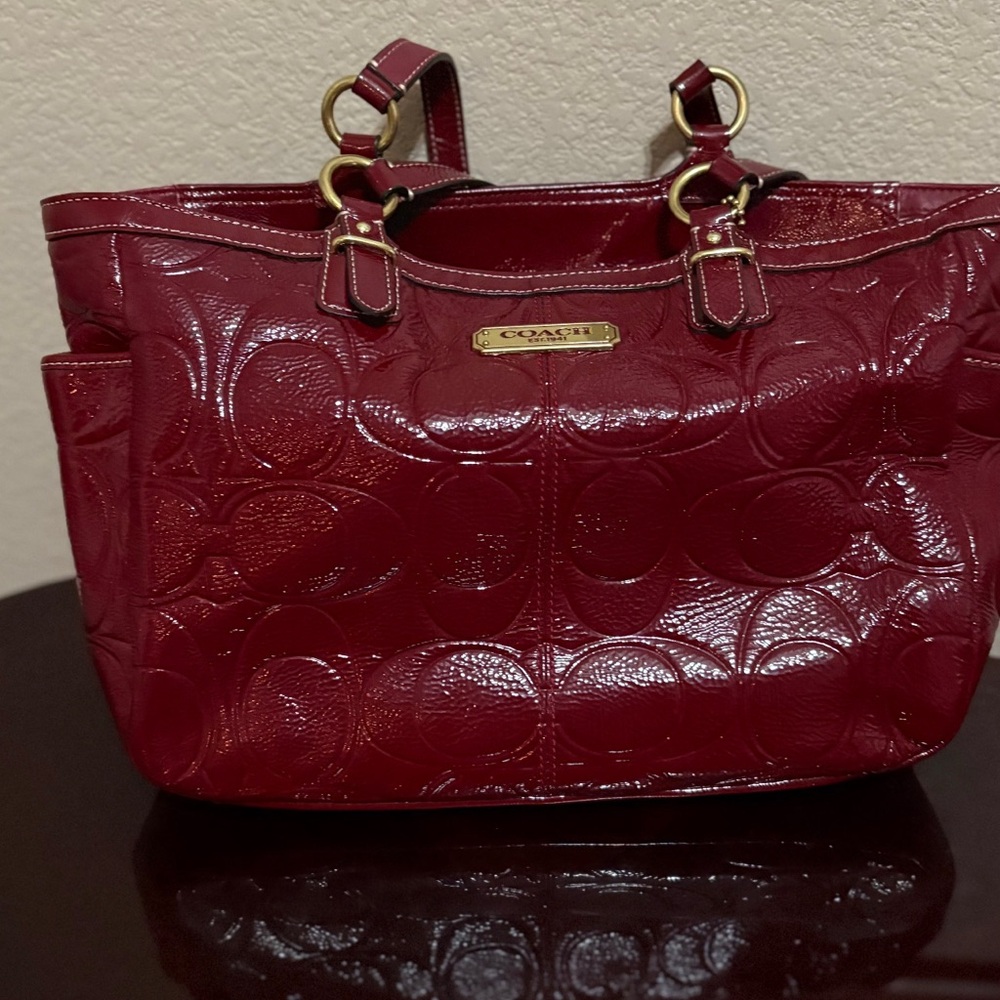 Coach Red Tote Bag with Gold Accents